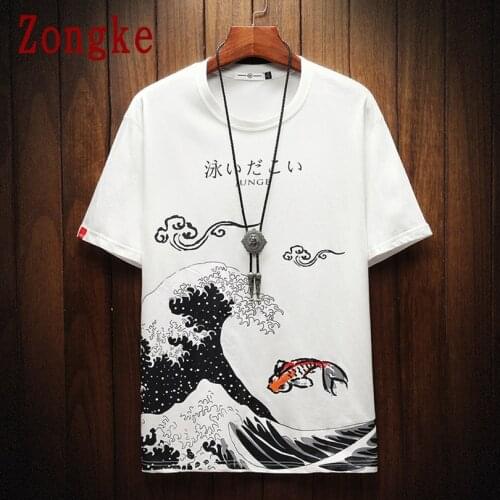 Zongke Wave Print Short Sleeve Mens T-Shirt Fashion Streetwear Hip Hop Clothes T-Shirt Men Tshirt 2021 Japanese Clothing M-5XL
