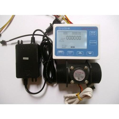 NEW 1.5" Flow Water Sensor Meter+Digital LCD Display control 5-150L/min + Power Adapter