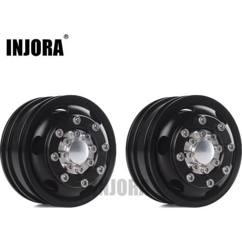 INJORA Black/Silver CNC Alloy Front Rear Wheel Hub Rim for 1/14 RC Car Tamiya Tractor Truck
