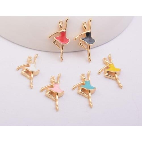 6pcs/lot High Quality Ballet Girl Charm Enamelled Gold Dancing Jewelry Charms Candy Color Copper Pendant DIY Earrings Findings