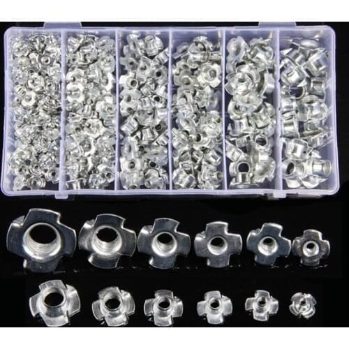 245PCS Zinc Plated M3/M4/M5/M6/M8/M10 Four Claws Nut Speaker Nut T-nut Blind Pronged Tee Nut Furniture Hardware