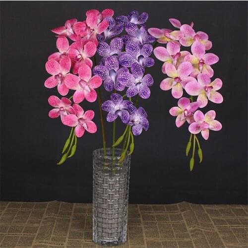 One Artificial Latex Butterfly Orchid Plant 9 Heads Real Touch Vanda Phalaenopsis Orchid 41" for Wedding Party Floral Decoration