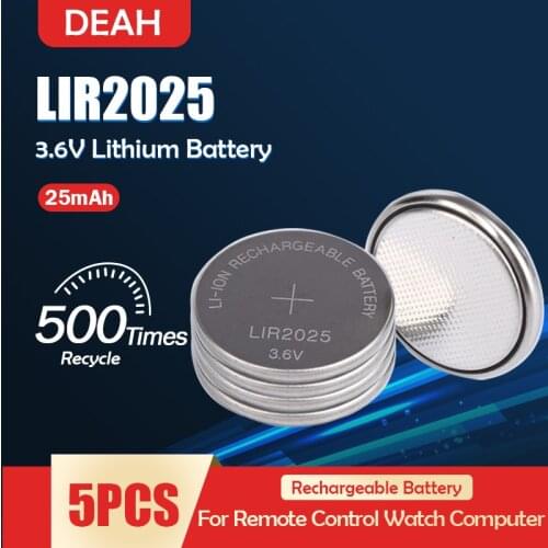5PCS LIR2025 LIR 2025 3.6V Rechargeable Lithium battery For BMW Remote Key Watch Weight Scale Calculator Button Coin Cell CR2025