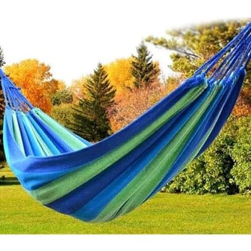 Portable Hammock Outdoor Garden Hammock Sports Home Travel Camping Swing Thick Canvas Stripe Hang Bed Hammock Hanging Chair