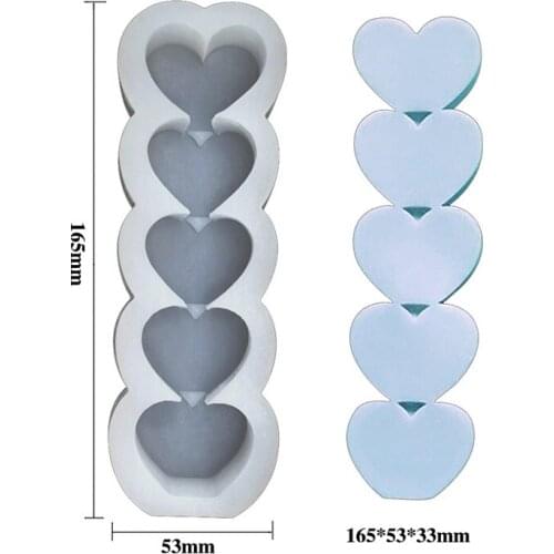 Silicone Candle Mold 5 Column Love Mousse Chocolate Home Aroma Candle Cake Soap Mold