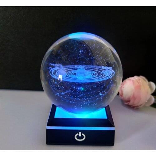 Solar System Planet Crystal Ball Globe 3D Galaxy Hologram Image with Touch Switch LED Light Base Glass Sphere Craft Supplies