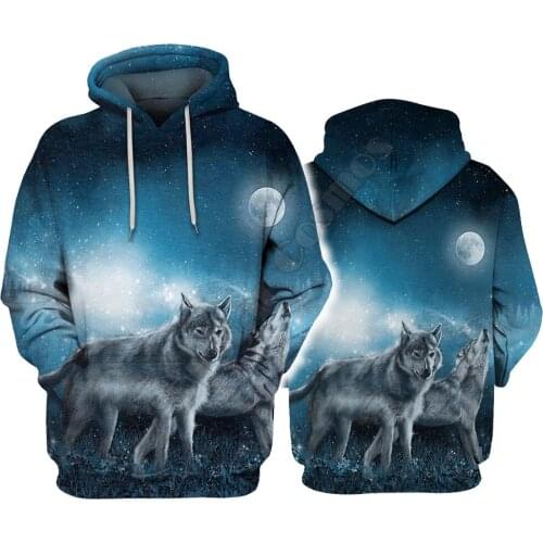 Wolves With Moon 3D Hoodies Printed Pullover Men For Women Funny Sweatshirts Sweater Animal Hoodies Drop Shipping 01