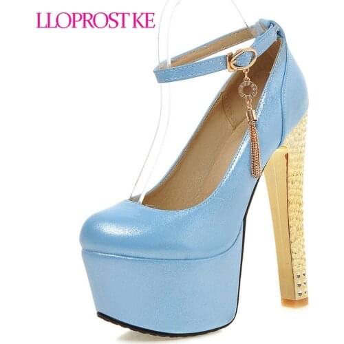 Lloprost ke Super Thick High Heels Round Toe Buckle Straps Pumps Dress Shoes 15CM Platform Buckle Straps Wedding Shoes MY761