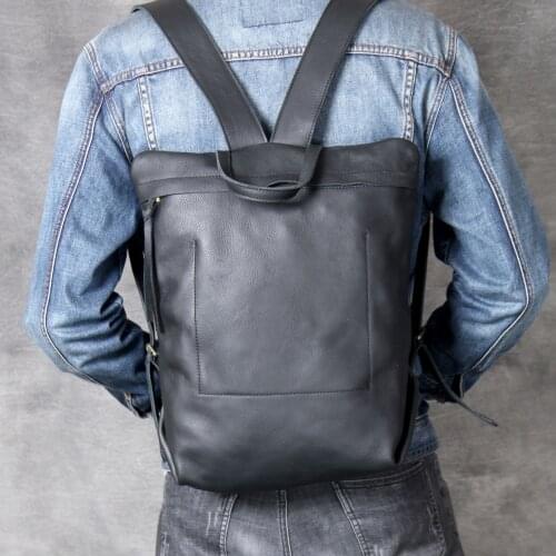 Vintage Oxhide Top Layer Cow Leather Shoulder Bag Handmade Head Leather Backpack Cowhide Mens Computer Bag