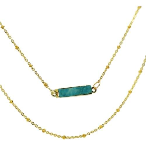 1pc Gold Bezel Jewelry marble green howlite pendant chain Necklace Long natural stone Rectangle connector necklace for girl gift