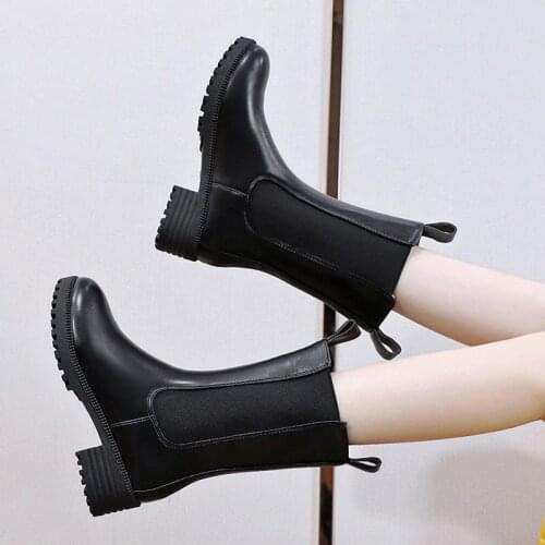 Winter Warm Ankle Boots Sexy Buckles Low Heeled Women Boots Black Studded Leather Zapatos Mujer Zipper Ladies Shoes Plus Size 43