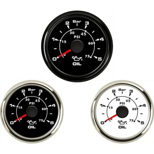 1pc 52mm Motorcycle Oil Pressure Gauges 0-5Bar 10-184ohm White Oil Pressure Meters for Car 0-75psi with 8 Kinds Backlight Color