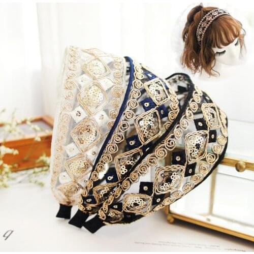 Fashion Hair Hoop For Girl Hair Accessories sequins Flower Lace Multicolor Headband Bohemia Style Lady Small Fresh 1pcs