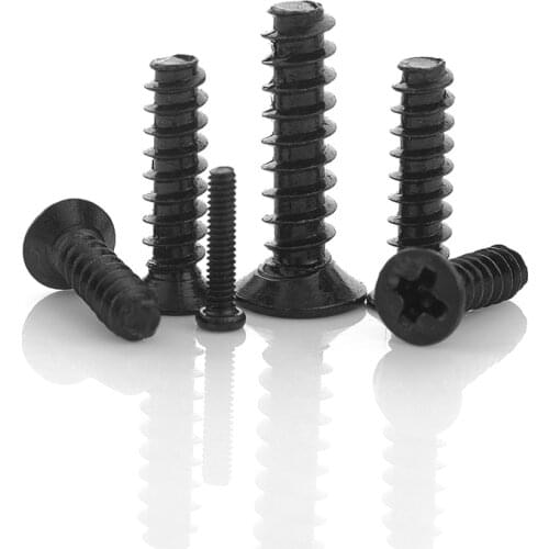 100pcs Cross Recessed Countersunk Head Self-tapping Screw M2 M2.3 M2.6 M3 M4 Black Carbon Steel Flat Head Mini Screw