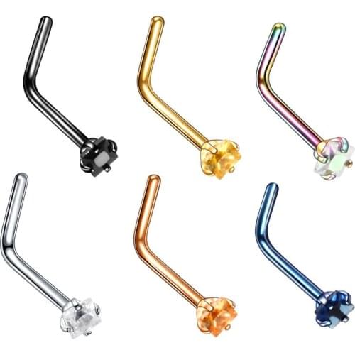 20G Square Zircon Nose Studs Set Surgical Steel L-Shape Nostril Studs Screws Nose Ring Hoop Body Piercing Jewelry