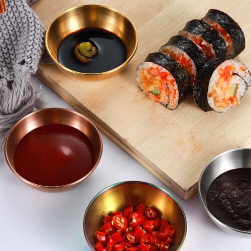 4pcs Kitchen Seasoning Dish Gold Sauce Cups Stainless Steel Rice Bowl Food Container Kitchen Spice Plates Dish Soy Oil Dispenser
