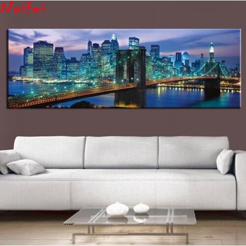 New York large 5D DIY Diamond Painting Full Square Round Drill Embroidery Night landscape Mosaic Needlework Home Decor