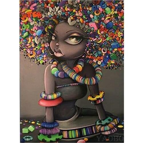 DIY 5D Diamond Mosaic African girl Handmade Diamond Painting Rhinestones Cross Stitch full square round Diamond Embroidery L456