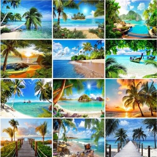 AZQSD Full Round Drill Diamond Painting Tree Seaside Cross Stitch Handicraft Diamond Embroidery Landscape Mosaic Home Decoration