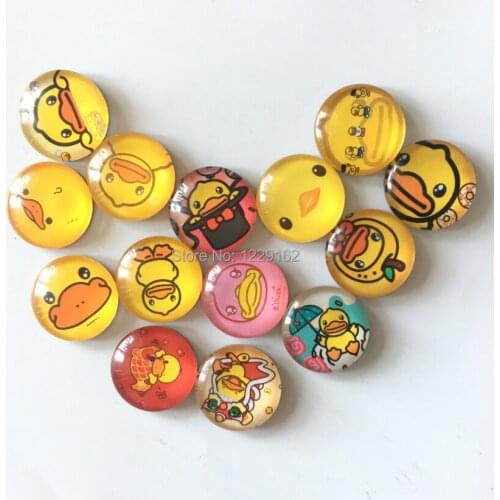 Free shipping (14pcs/lot)Cute Yellow Duck Round Glass Fridge Magnet Cartoon Animal Message sticker for kids Kitchen home Decor