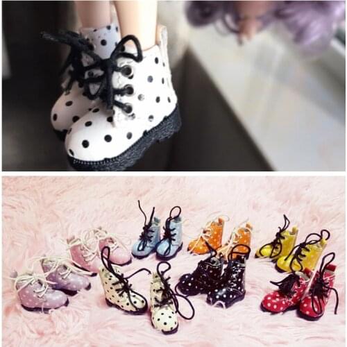 1 Pair Cute Polka Dot Short Martin Boots for Blyth Azone Lati Ob24 Ob27 1/6 1/8 BJD Dolls Accessories
