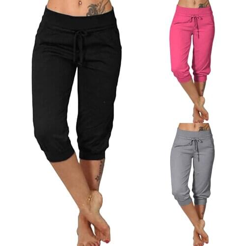 Womens Capris Run Pants Summer Casual Sports Pants Low-rise Cropped Trousers Skinny Casual Pants Sweatpants Jogger Streetwear