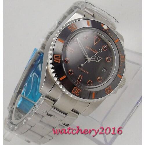 Relogio Masculino Mens Watches Top Brand ceramic Bezel Luxury Men Military Glass Wristwatch Automatic Watch Bliger Orange marks