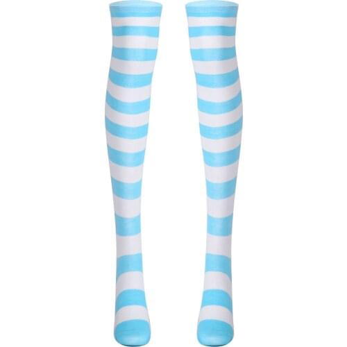 Women Girls Cute Striped Socks Thigh High Over Knee Stocking Leg Warmer Anime Preppy Socks Halloween School Girl Long Knee Sock