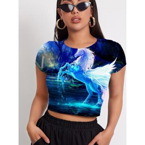 3d Tshirt Horse T-shirt Women Animal Tshirt Printed Painting Navel Bare Harajuku T-shirts 3d Womens Clothing Punk Rock New Male