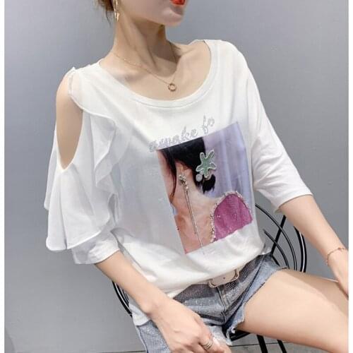 GGRIGHT Cotton Short Sleeve Diamond Slash Neck T Shirt Women Clothes 2021 Summer Tops Tshirt T-Shirt Korean Sexy Tee Shirt Femme