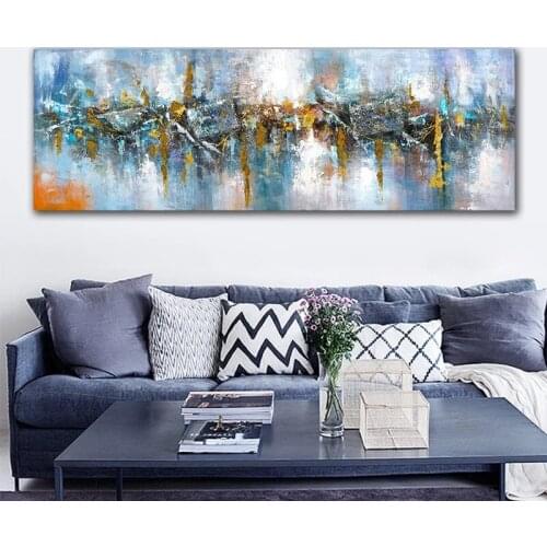 Modern Abstract Blue and Gold Canvas Painting Nordic Style Posters and Prints Wall Art Pictures for Living Room Home Decoration