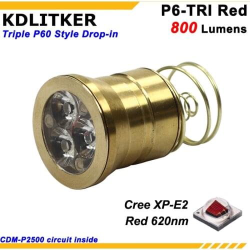 KDLITKER P6-TRI Triple Cree XP-E2 Red 620nm 800 Lumens 3V - 9V 5-Mode Color P60 Drop-in Module (Dia. 26.5mm)
