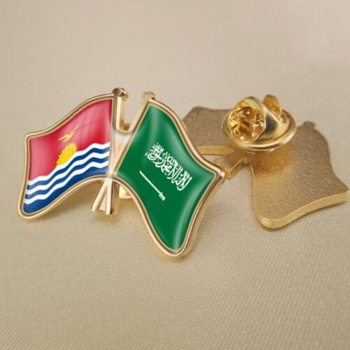 Kiribati and Saudi Arabia Crossed Double Friendship Flags Lapel Pins Brooch Badges