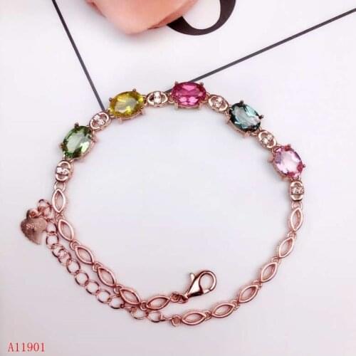 KJJEAXCMY fine jewelry 925 Silver-inlaid Natural Ruby Tourmaline Womens Bracelet Support Detection xcdty