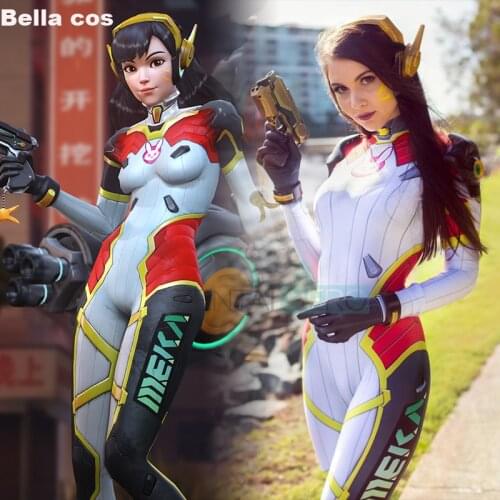 3D Printed Carbon Fiber D.VA Cosplay Costume Game Costume dva Skin Girl/Women/Lady Superhero Bodysuit Zentai Catsuit Custom