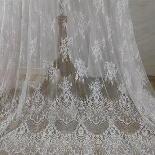 High Quality Eyelash French Lace Fabric Off White And Black 3meters/Pack Tissue Lace Fabric