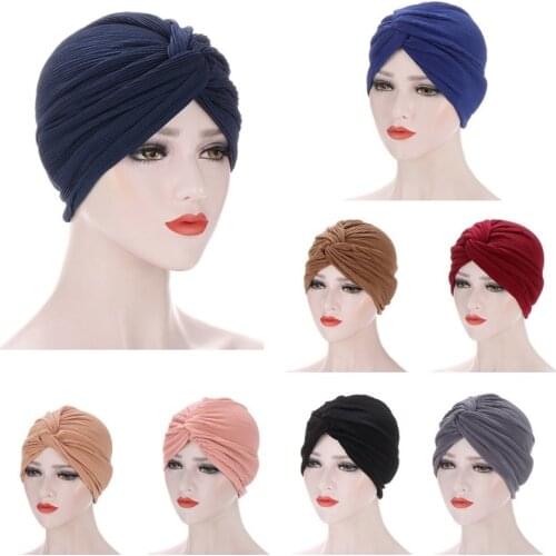 Instant Turban For Women Head Wrap Muslim Modest Headwear Double-layer Pre Tied Knot Fashion Pleated Bonnet Cap Beanie Sleep Hat