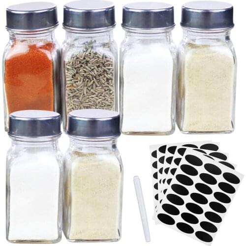 6PCS Seasoning Bottle Multi-purpose Spice Container with 5 Sheets Stickers & Pen Seasoning Box For Salt Pepper Spice