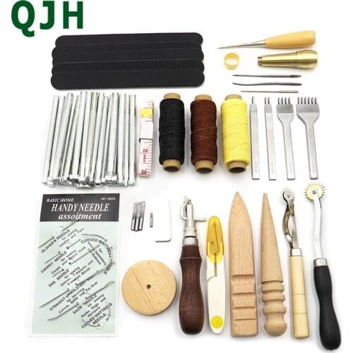 DIY Leather Craft Tool Stamp Set Punch Cutting Hand Sewing Thread Making Saddle Slot Hand Sewing Set Tool Accessories awl needle