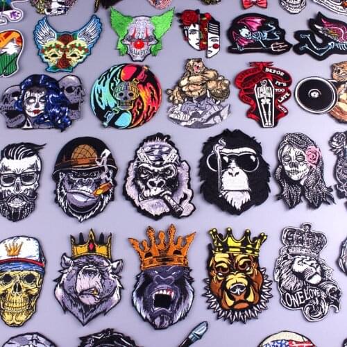 King Patch Bear Patches For Clothes Punk/Biker Embroidered Patches For Clothing Skull/Rock Patch Clothes Acesseroiess Fabric DIY