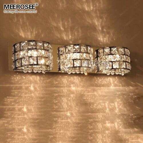 Fast Shippment Luxurious Crystal Wall Lamp Chrome Aisle Hallway Wall Sconces Bedroom Bathroom Light Lustre 3 Lights MD81633