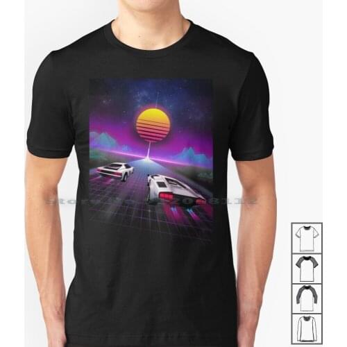 Neon Skyway T Shirt 100% Cotton 80s Pop Art Airbrush 1980 Neon Retro Pixel Art Race Sky Stars Countach Testarossa Highway