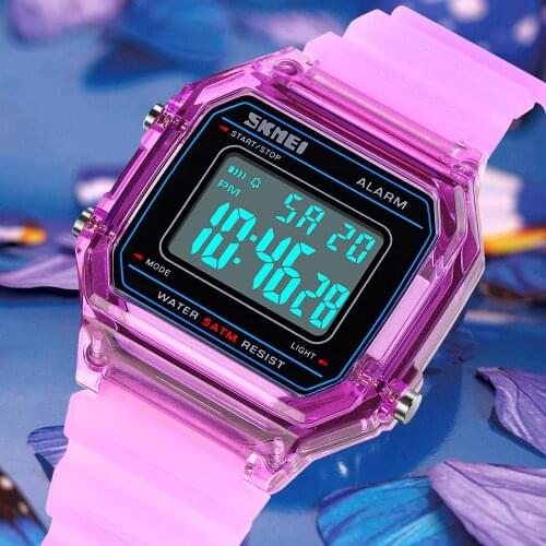 Skmei 1698 new creative men women digital watch children transparent case fashion girls purple watch led light boys gift clock