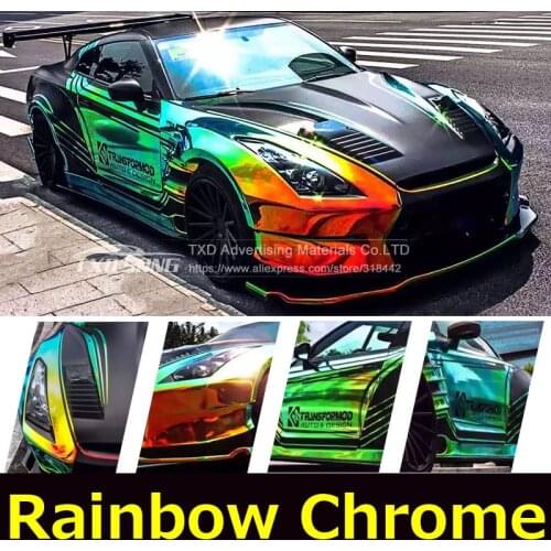 Premium New arrival rainbow holographic chrome film Glossy Mirror Rainbow Holographic Film Rainbow chrome vinyl car wrap