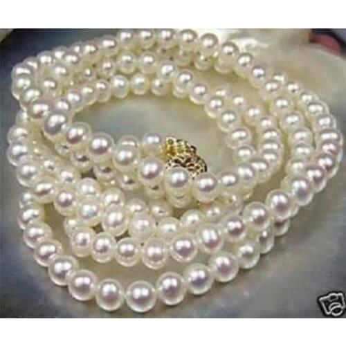 7-8mm White Akoya Cultured Pearl Necklace pendants 25" LL0011