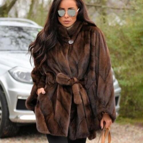 TOPFUR New Fashion Loose Winter Female Coat Real Fur Coat For Women Natural Mink Fur Outerwear & Coats With Belt Jackets