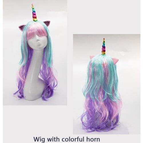 Moana Girl Unicorn Multicolor Cosplay Wigs Synthetic Hair Elsa and Red bug Cosplay Costume child Wig