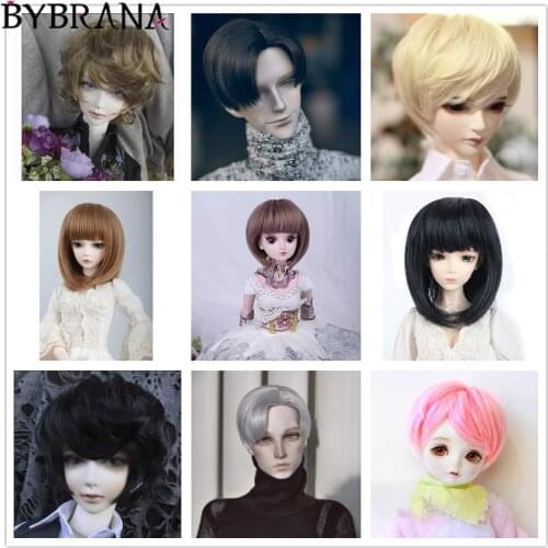 Bybrana 1/3 1/4 SD BJD Black Pink Golden Brown Wigs with Bangs Doll Hair