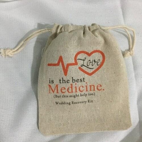 Personalize best medicine wedding Party first aid Hangover Kit jewelry favor muslin Bags Bachelorette hen bridal shower favors