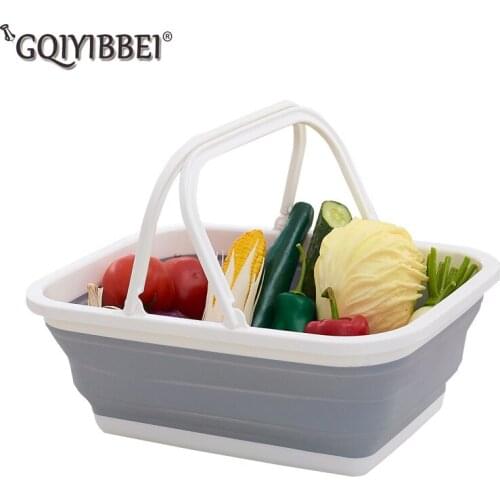 Portable Foldable Plastic Storage Basket For Fruit Cosmetics Organizer Kitchen Bathroom Laundry Handheld Shopping Basket Holders